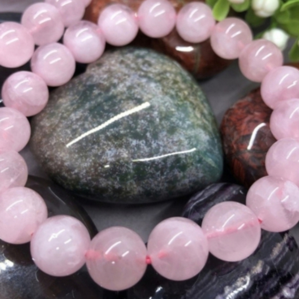 🩷 Rose Quartz Crystal Love Stone Beaded Yoga Bracelet 10mm